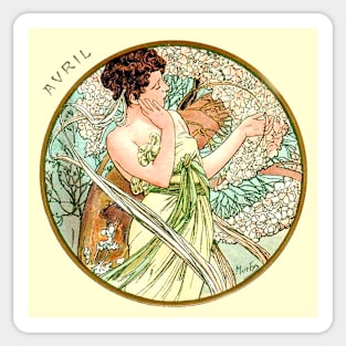 Art Nouveau April Calendar Alphonse Mucha Sticker